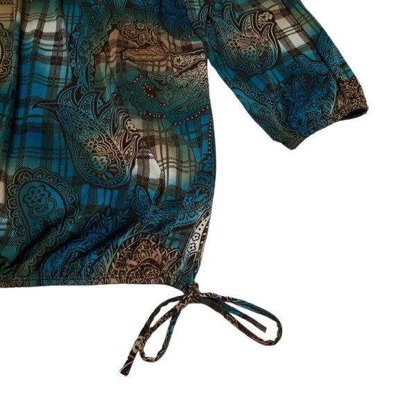 Vintage Carol Rose Top Womens XL Blue Paisley Stretch Balloon Sleeve 40 in Chest - Picture 7 of 11